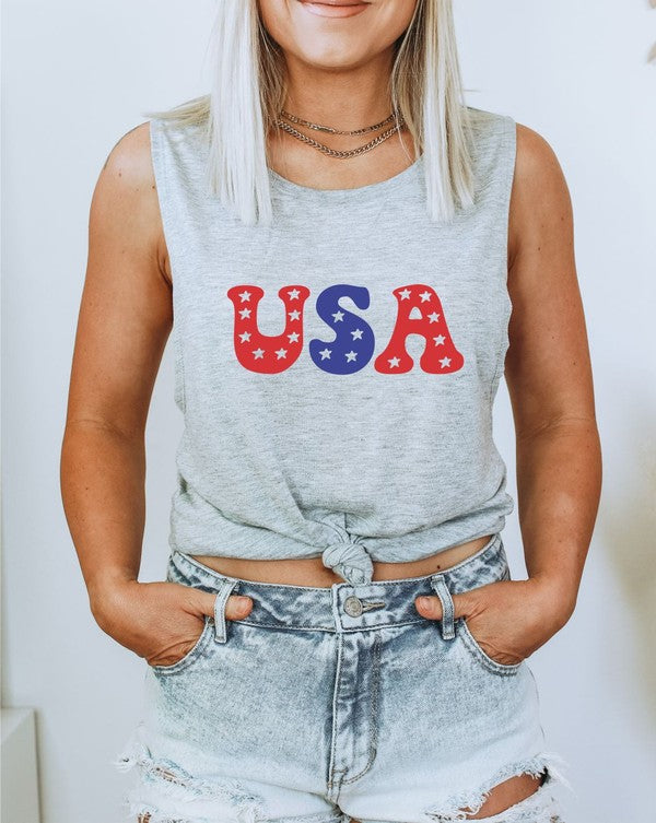 USA July 4th Patriotic Graphic Muscle Tank